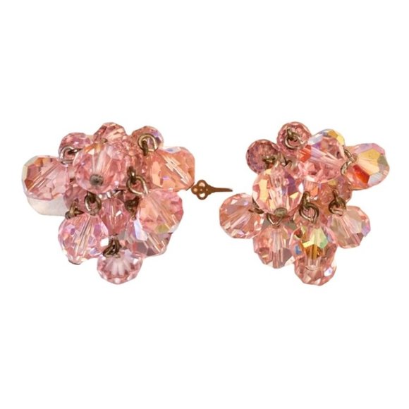 Vintage LAGUNA Pink Crystal Clip Cluster Earring - Picture 1 of 7